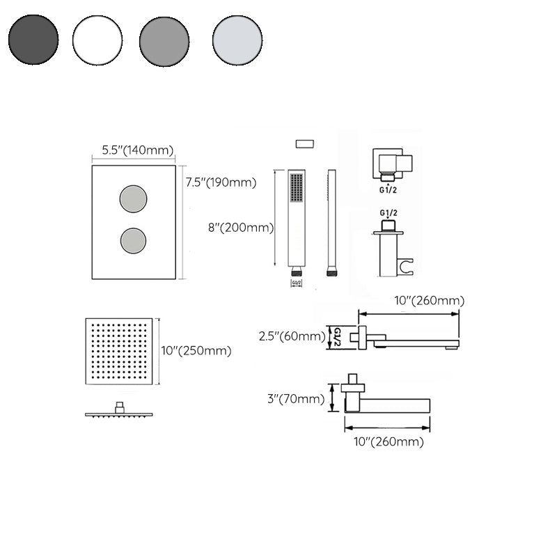 Modern Pressure Balanced Shower Faucet Square Constant Temperature Shower System on Wall