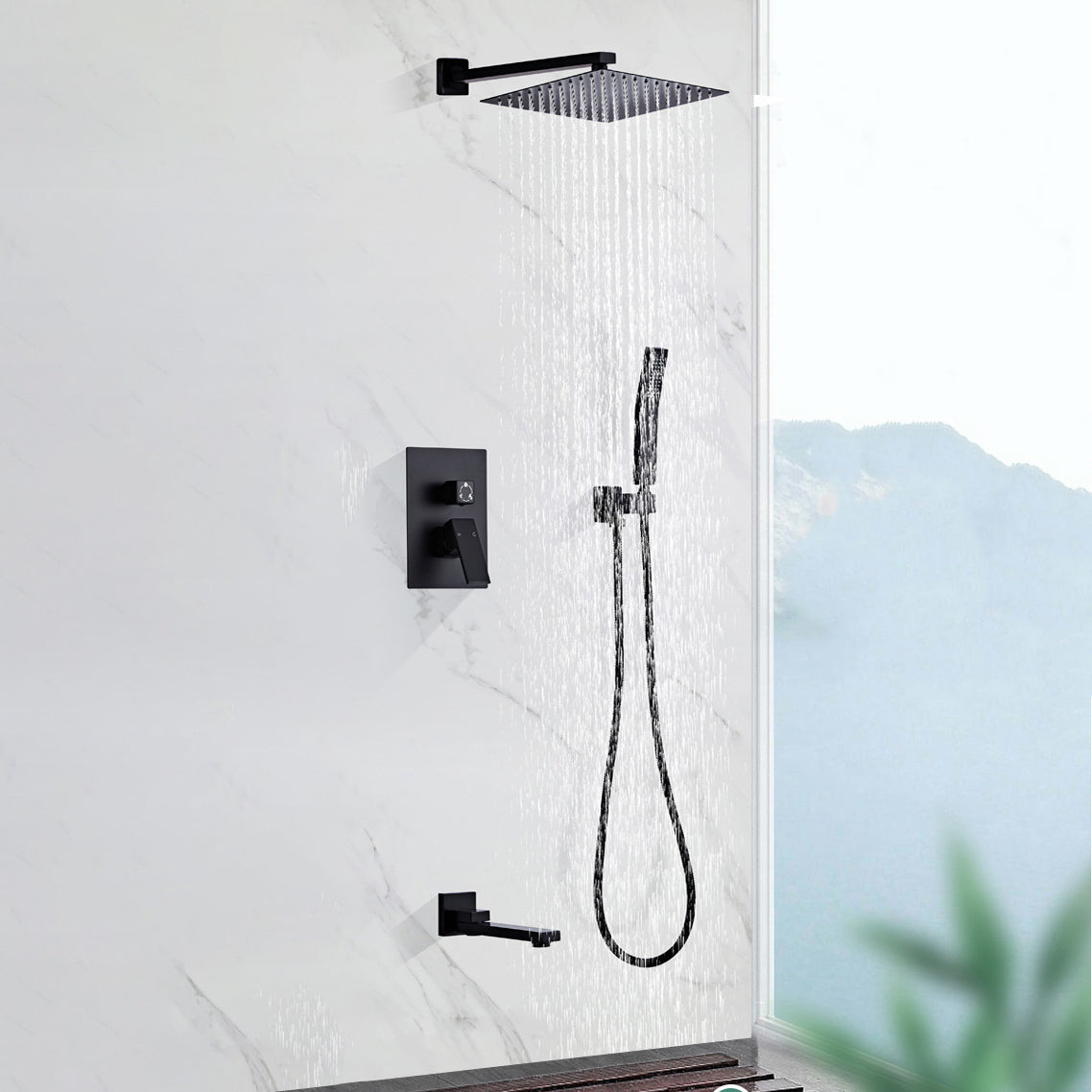 Modern Square Swivel Shower Metal Shower Head Shower Faucet On Wall in Black