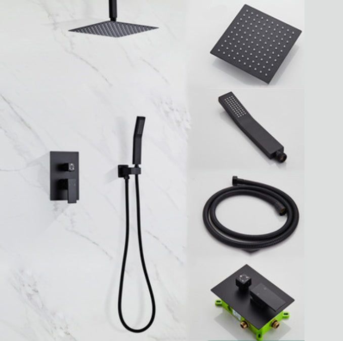 Modern Square Swivel Shower Metal Shower Head Shower Faucet On Wall in Black