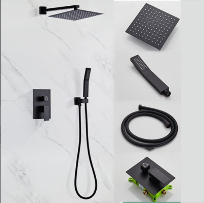 Modern Square Swivel Shower Metal Shower Head Shower Faucet On Wall in Black