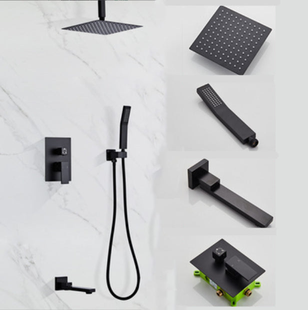 Modern Square Swivel Shower Metal Shower Head Shower Faucet On Wall in Black