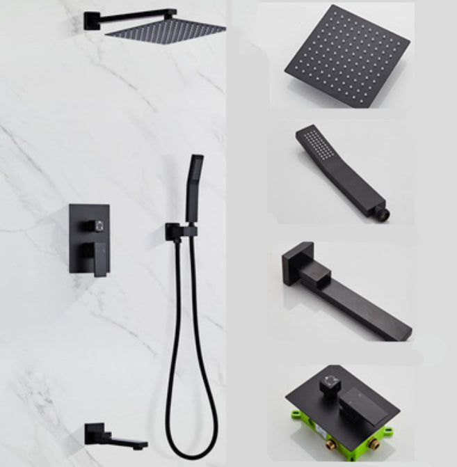 Modern Square Swivel Shower Metal Shower Head Shower Faucet On Wall in Black