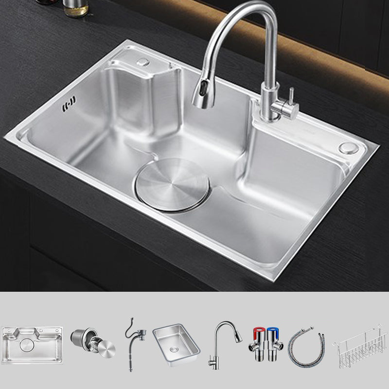 Modern Stainless Steel Sink Overflow Hole Kitchen Sink with Drain Strainer Kit