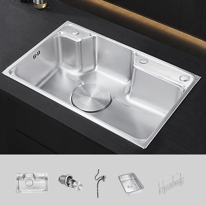 Modern Stainless Steel Sink Overflow Hole Kitchen Sink with Drain Strainer Kit