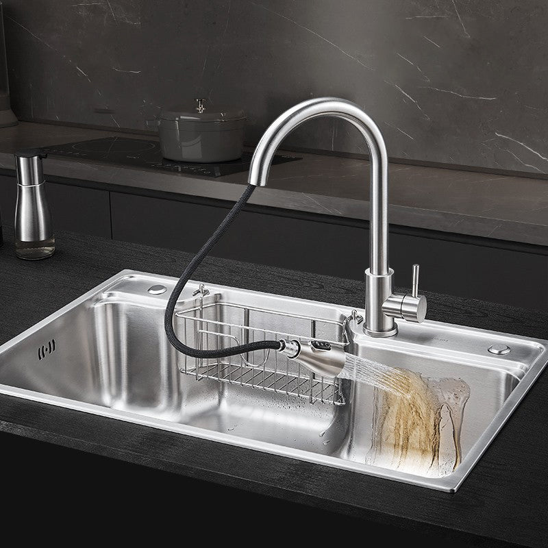 Modern Stainless Steel Sink Overflow Hole Kitchen Sink with Drain Strainer Kit