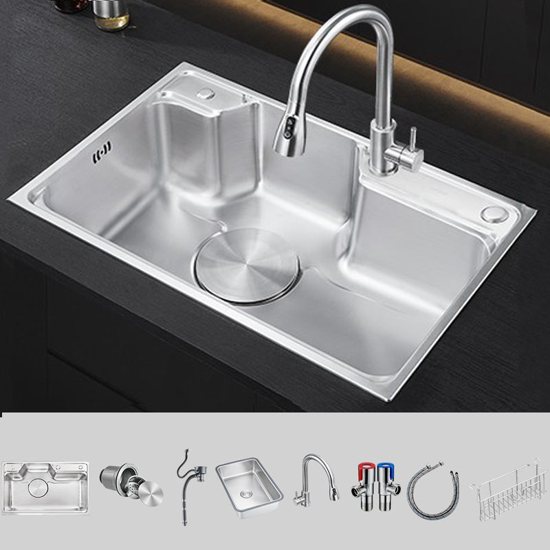 Modern Stainless Steel Sink Overflow Hole Kitchen Sink with Drain Strainer Kit