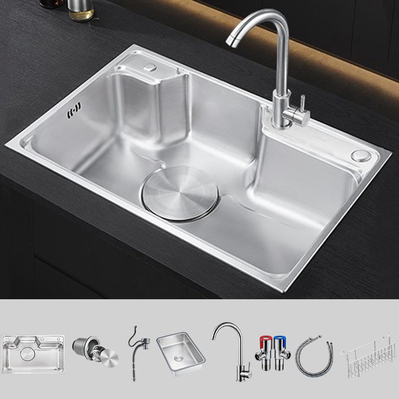 Modern Stainless Steel Sink Overflow Hole Kitchen Sink with Drain Strainer Kit