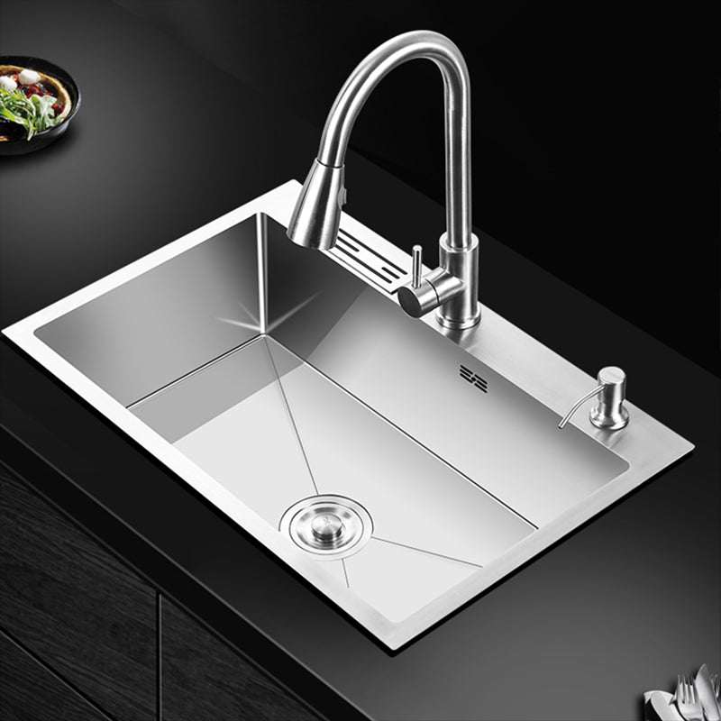 Classic Single Basin Sink Stainless Steel Kitchen Sink with Faucet and Soap Dispenser