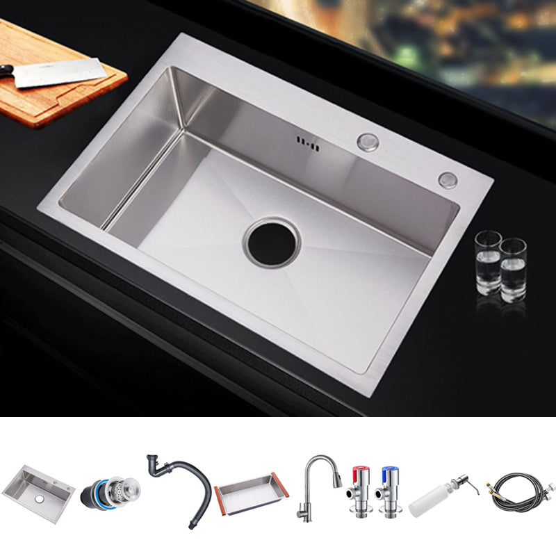 Classic Single Basin Sink Stainless Steel Kitchen Sink with Faucet and Soap Dispenser