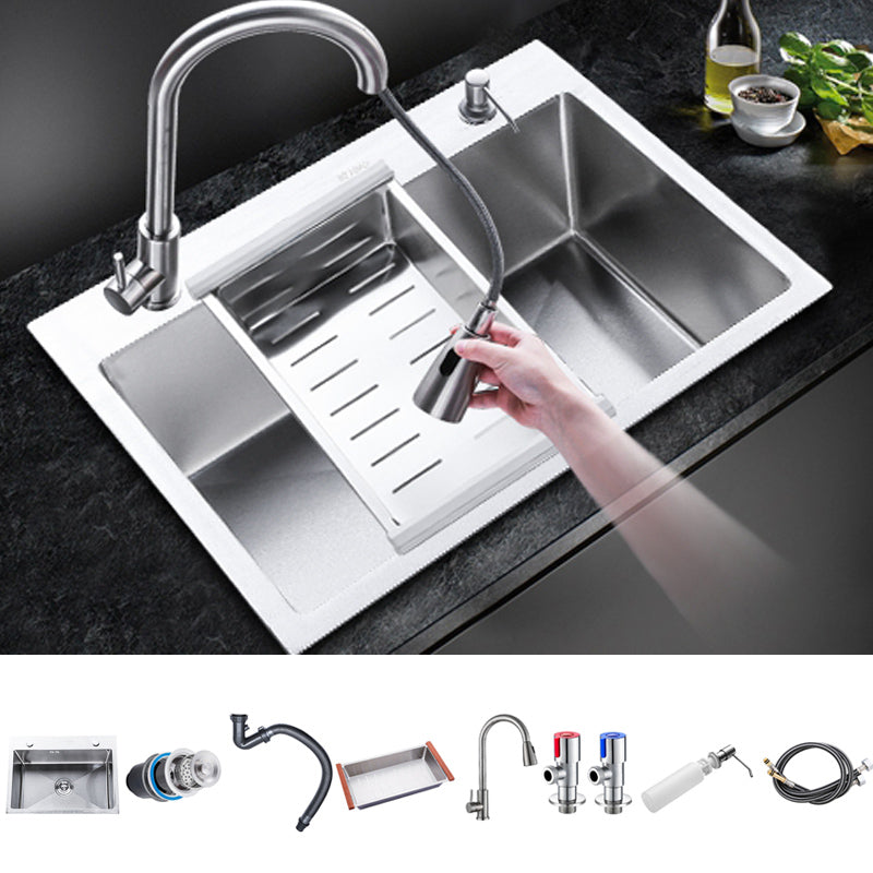 Classic Single Basin Sink Stainless Steel Kitchen Sink with Faucet and Soap Dispenser