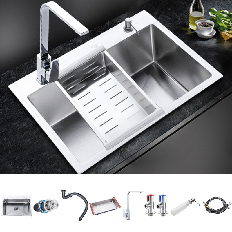 Classic Single Basin Sink Stainless Steel Kitchen Sink with Faucet and Soap Dispenser