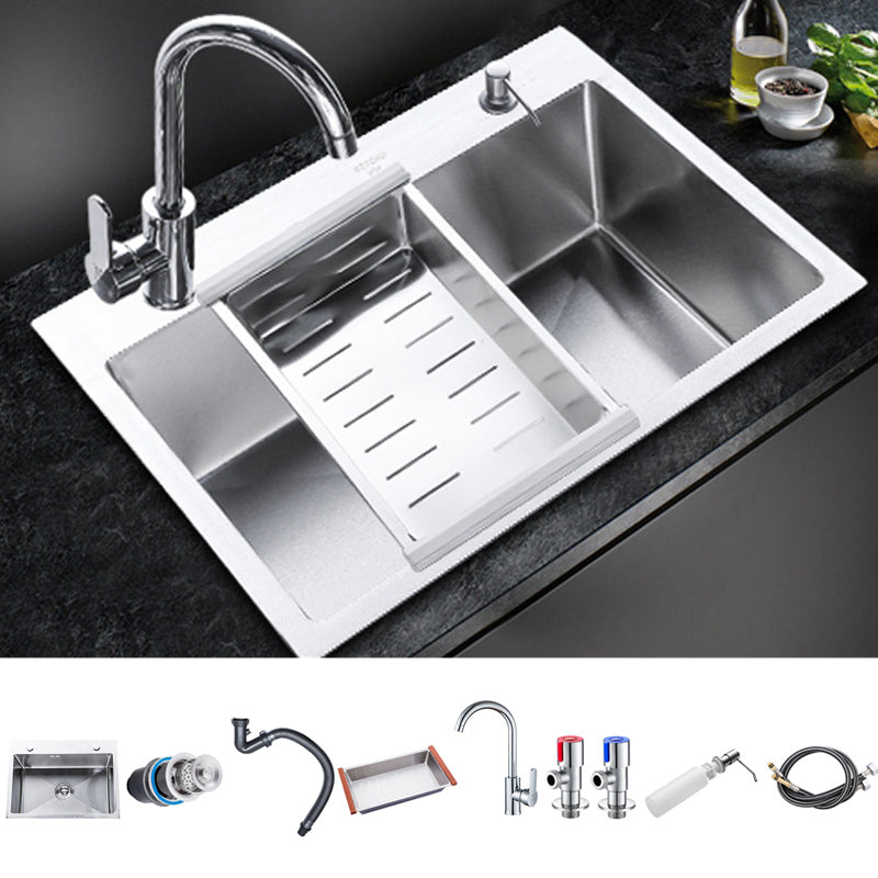 Classic Single Basin Sink Stainless Steel Kitchen Sink with Faucet and Soap Dispenser