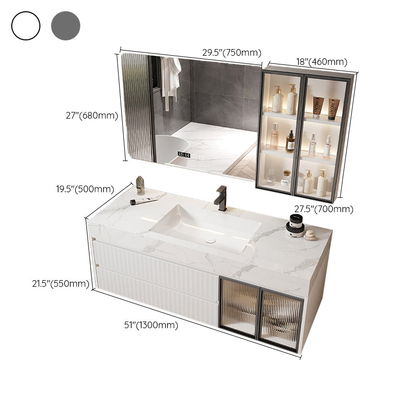 Mirror Bathroom Vanity Wall Mount Single Sink 2 Drawers Wood Frame Rectangle Vanity