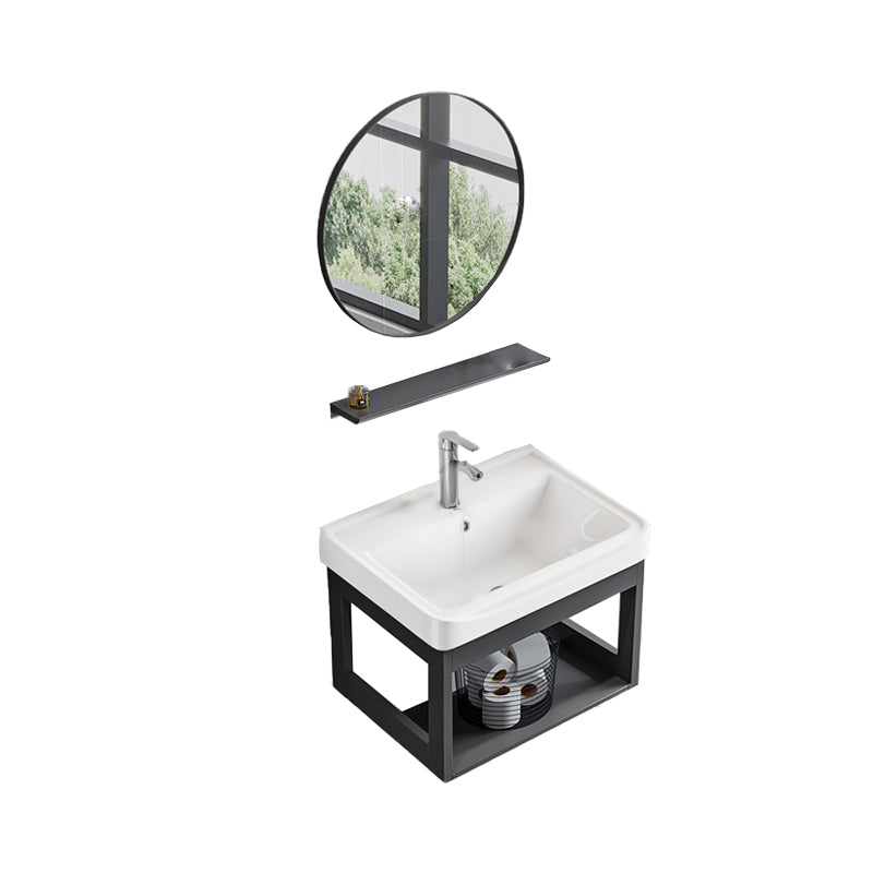 Bathroom Vanity Set Wall Mounted Storage Shelf Ceramic Sink Mirror Vanity Sink with Faucet