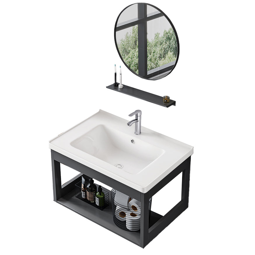 Bathroom Vanity Set Wall Mounted Storage Shelf Ceramic Sink Mirror Vanity Sink with Faucet