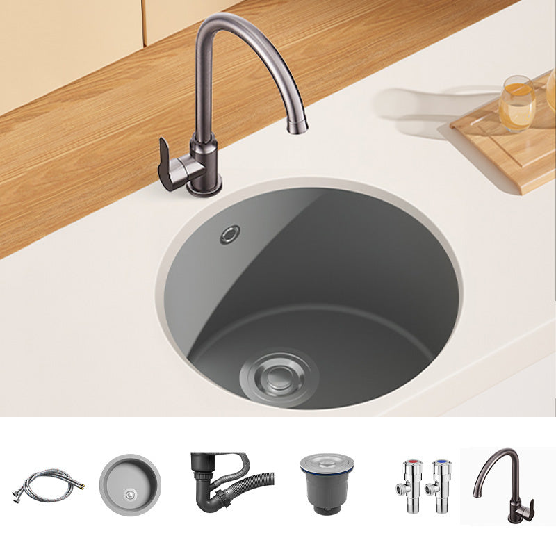 Quartz Kitchen Sink Round Single Bowl Kitchen Sink with Drain Assembly