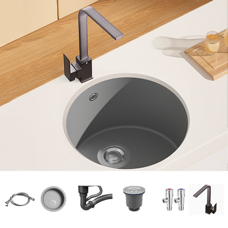 Quartz Kitchen Sink Round Single Bowl Kitchen Sink with Drain Assembly