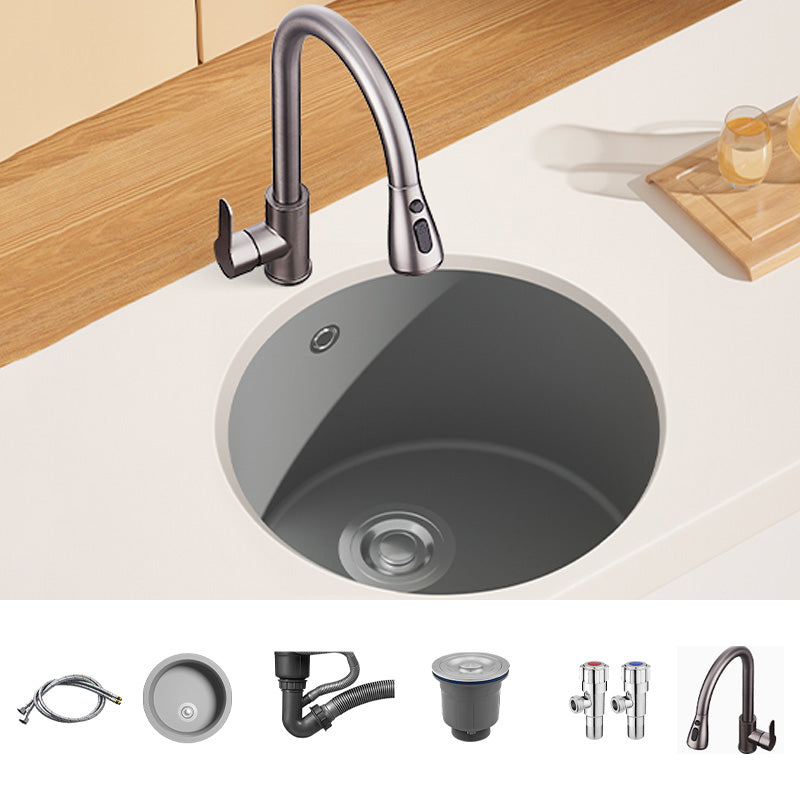 Quartz Kitchen Sink Round Single Bowl Kitchen Sink with Drain Assembly