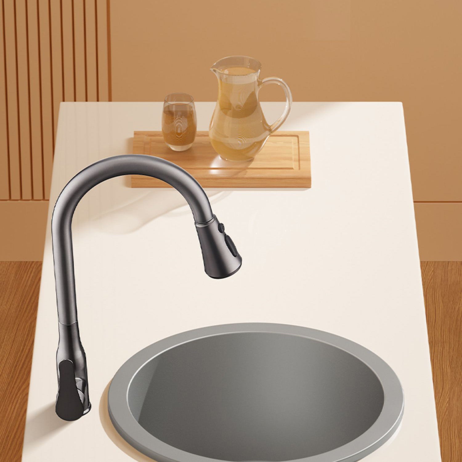 Quartz Kitchen Sink Round Single Bowl Kitchen Sink with Drain Assembly