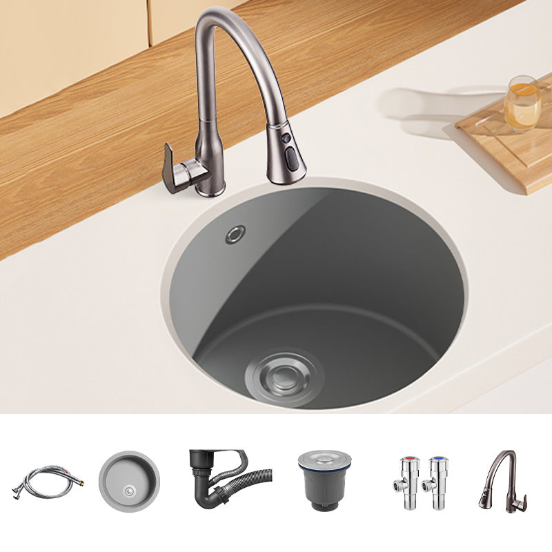 Quartz Kitchen Sink Round Single Bowl Kitchen Sink with Drain Assembly