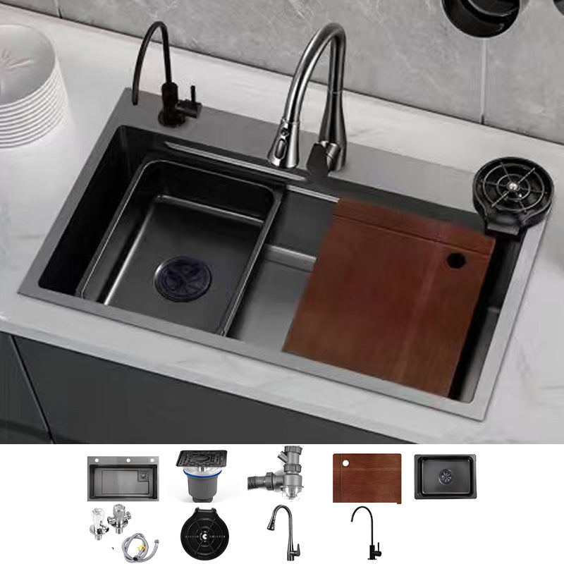 Black Kitchen Sink Single Bowl Cutting Board Top Mount Stainless Steel Kitchen Sink