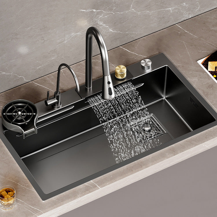 Single Bowl Kitchen Sink Black Stainless Steel Top Mount 3 Holes Sink with Strainer