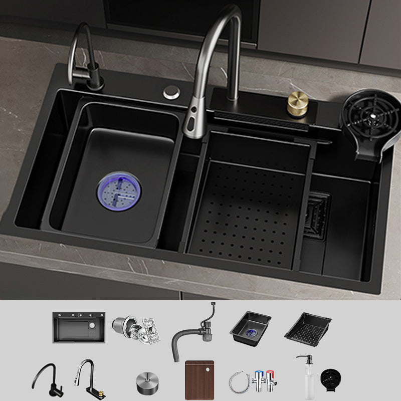 Single Bowl Kitchen Sink Black Stainless Steel Top Mount 3 Holes Sink with Strainer