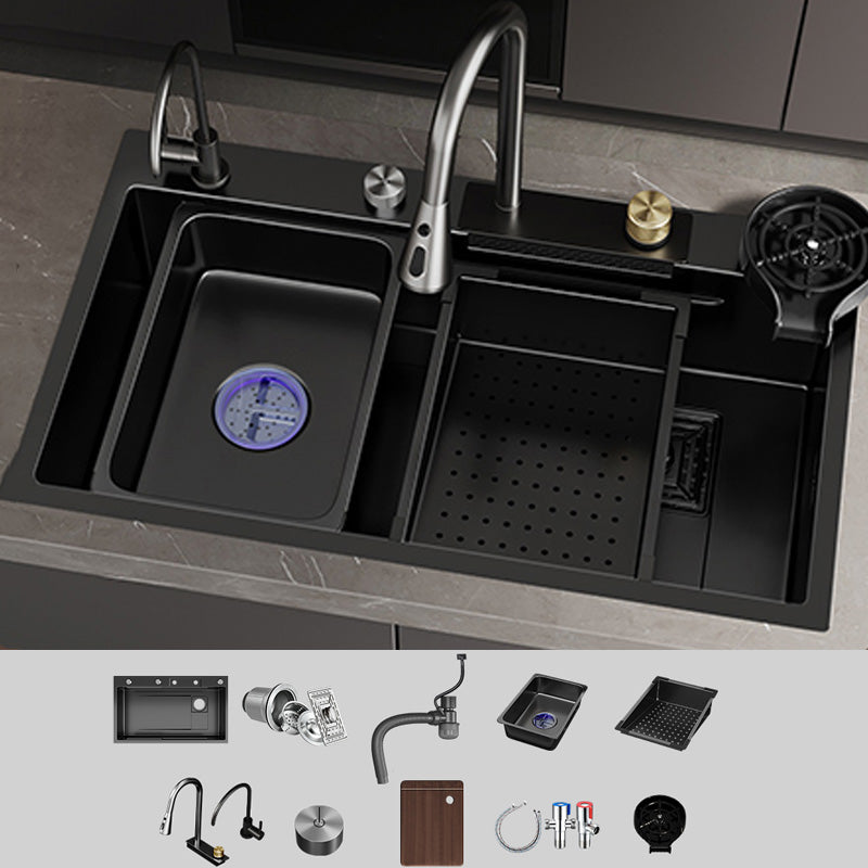 Single Bowl Kitchen Sink Black Stainless Steel Top Mount 3 Holes Sink with Strainer