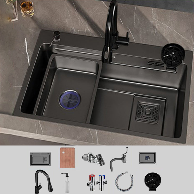 Single Bowl Kitchen Sink Black Stainless Steel Top Mount 3 Holes Sink with Strainer