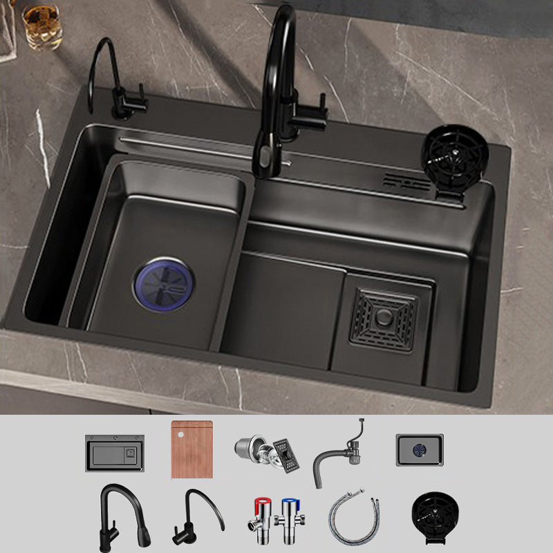 Single Bowl Kitchen Sink Black Stainless Steel Top Mount 3 Holes Sink with Strainer