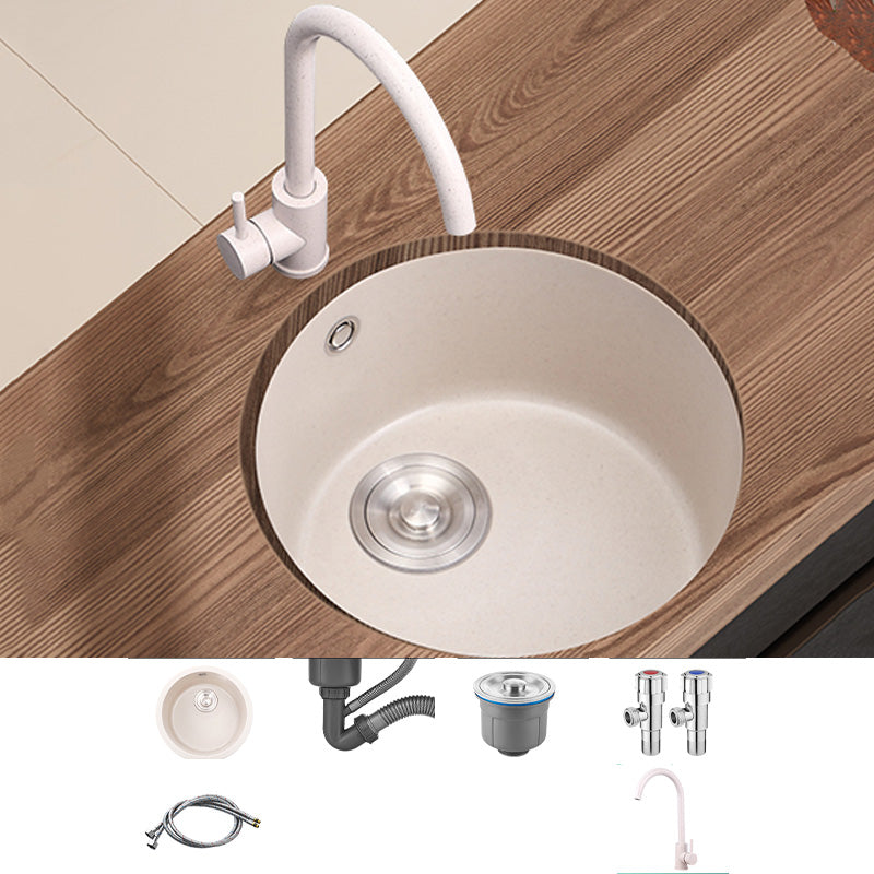 Round Kitchen Sink Quartz Single Bowl Kitchen Sink with Drain Assembly