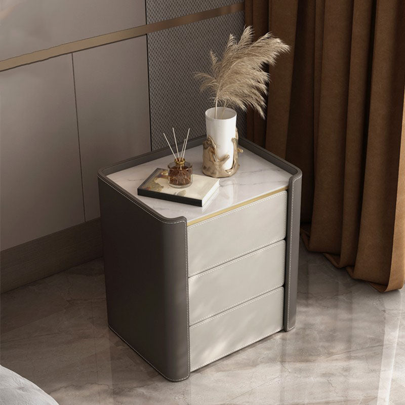 Modernism Storage Night Table 3 Drawers Stone/Wood Bed Nightstand for Home