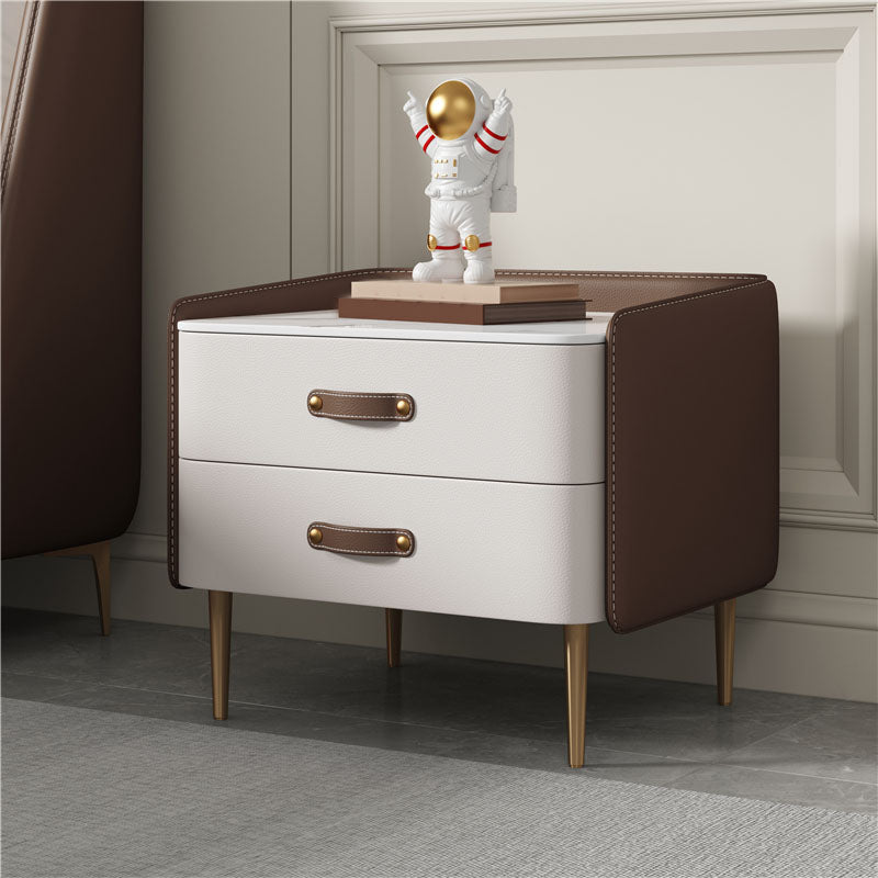 Modernism 2 Drawers Night Table Golden/Black Legs Bed Nightstand for Bedroom