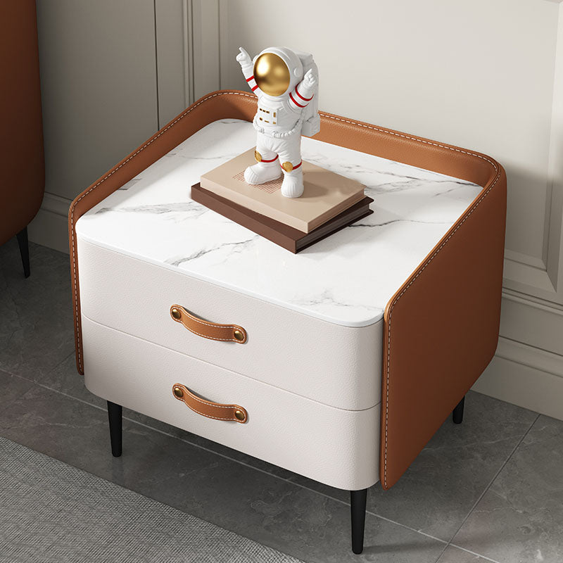 Modernism 2 Drawers Night Table Golden/Black Legs Bed Nightstand for Bedroom