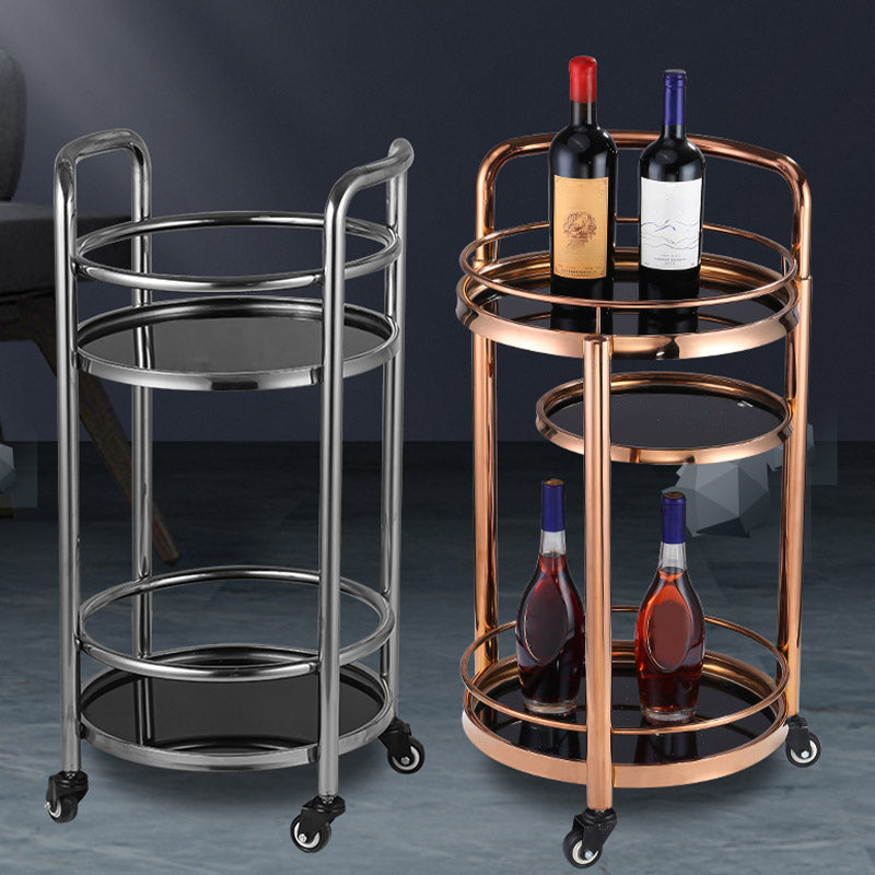 Modern Open Storage Prep Table Round Home Dining Kitchen Trolley