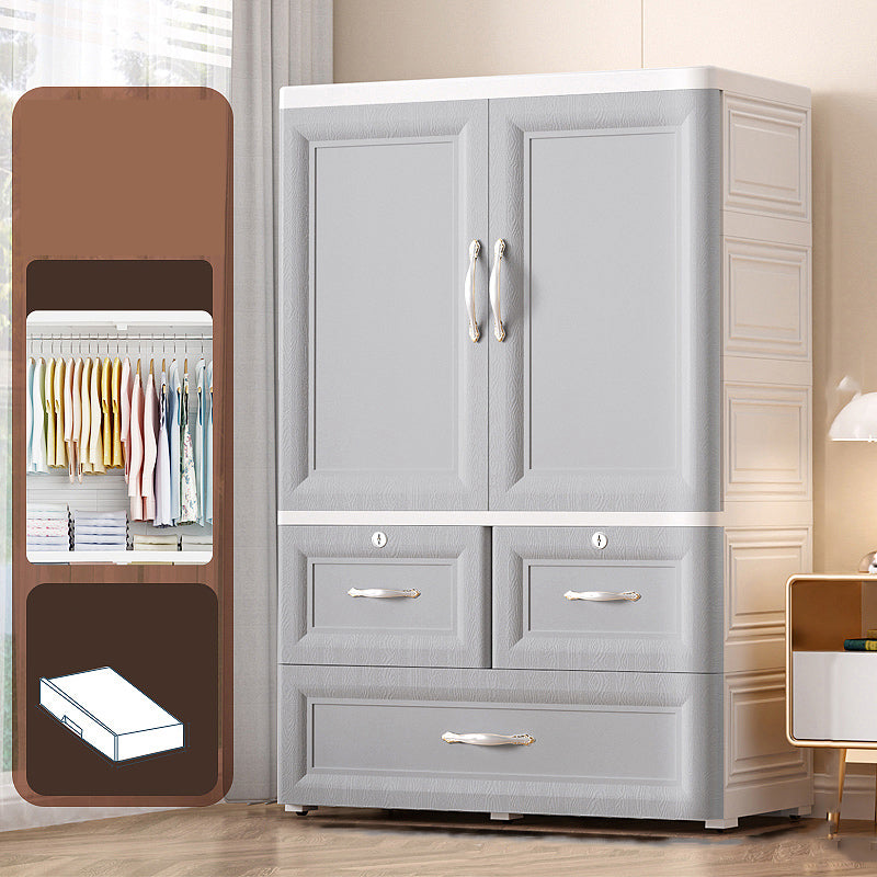 Plastic Kid's Wardrobe Modern Style Armoire Cabinet with Wheels