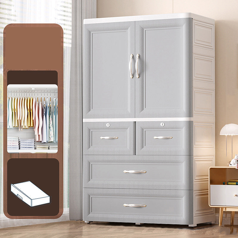 Plastic Kid's Wardrobe Modern Style Armoire Cabinet with Wheels