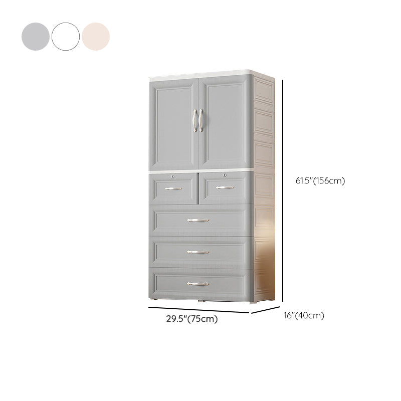 Plastic Kid's Wardrobe Modern Style Armoire Cabinet with Wheels