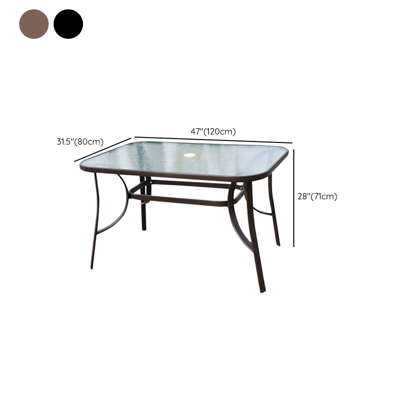 Industrial Glass Top Bistro Table Water Resistant Patio Table with Iron Frame