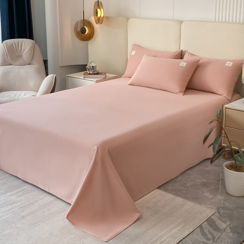 Solid Color Bed Sheet Set 100 Cotton Breathable Bed Sheet Set with Wrinkle Resistant