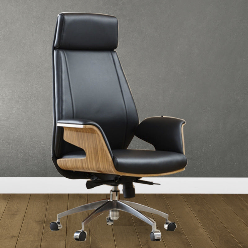 Modern Armless Office Chair Leather Adjustable Seat Height Desk Chair with Wheels