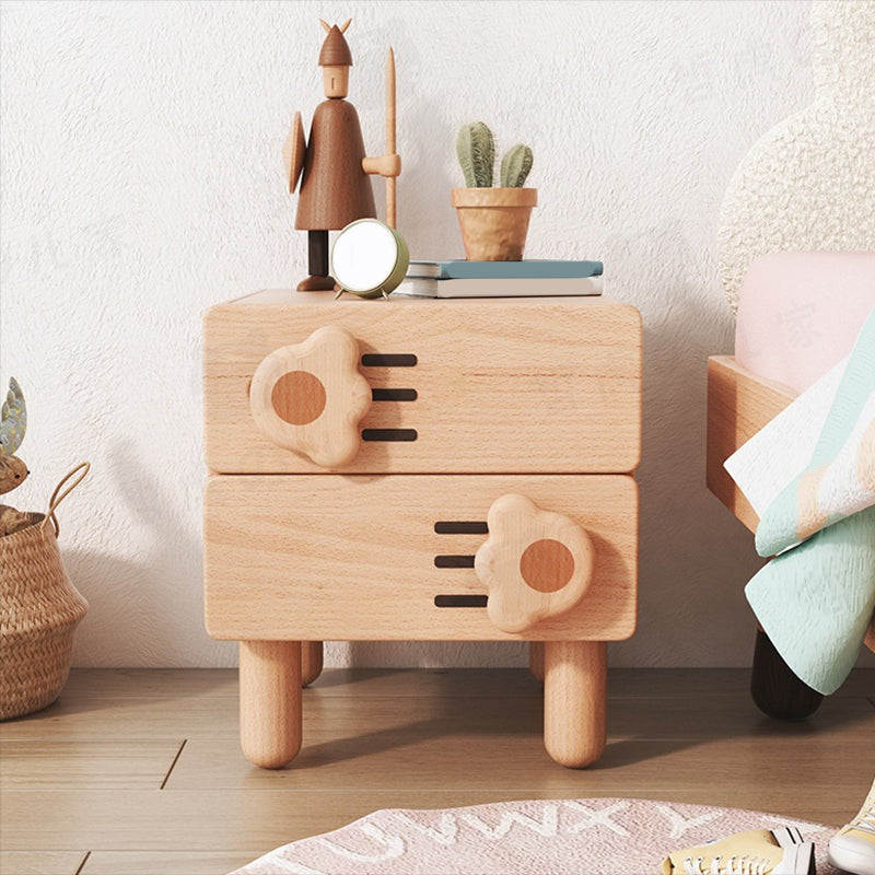 Modern & Contemporary Kids Bedside Table with Drawers Light Wood Solid Wood