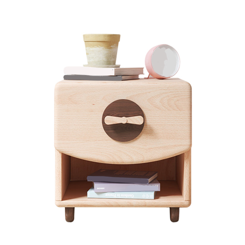 Modern & Contemporary Kids Bedside Table with Drawers Light Wood Solid Wood