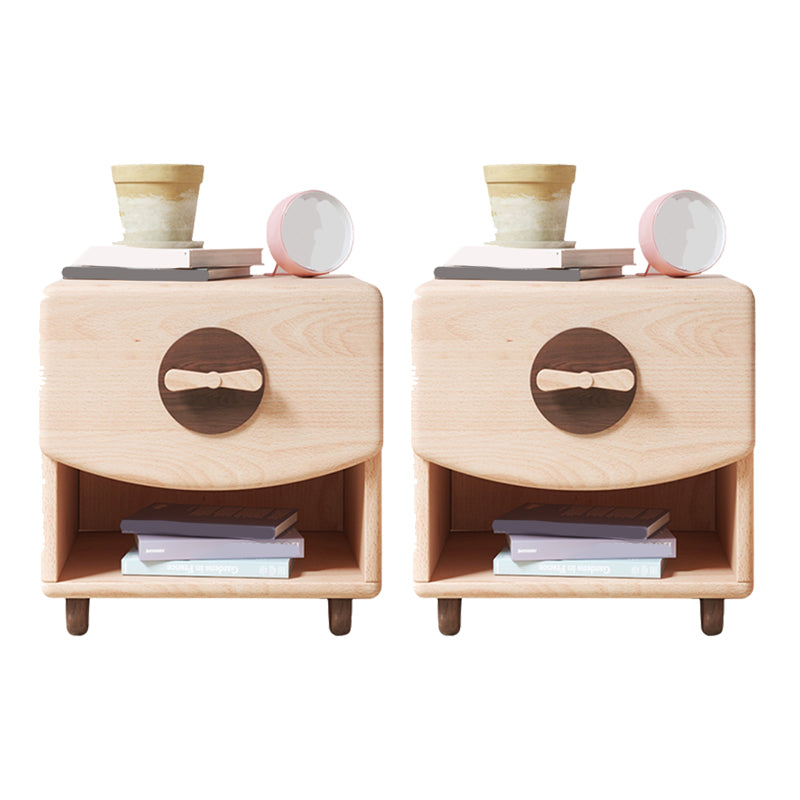 Modern & Contemporary Kids Bedside Table with Drawers Light Wood Solid Wood