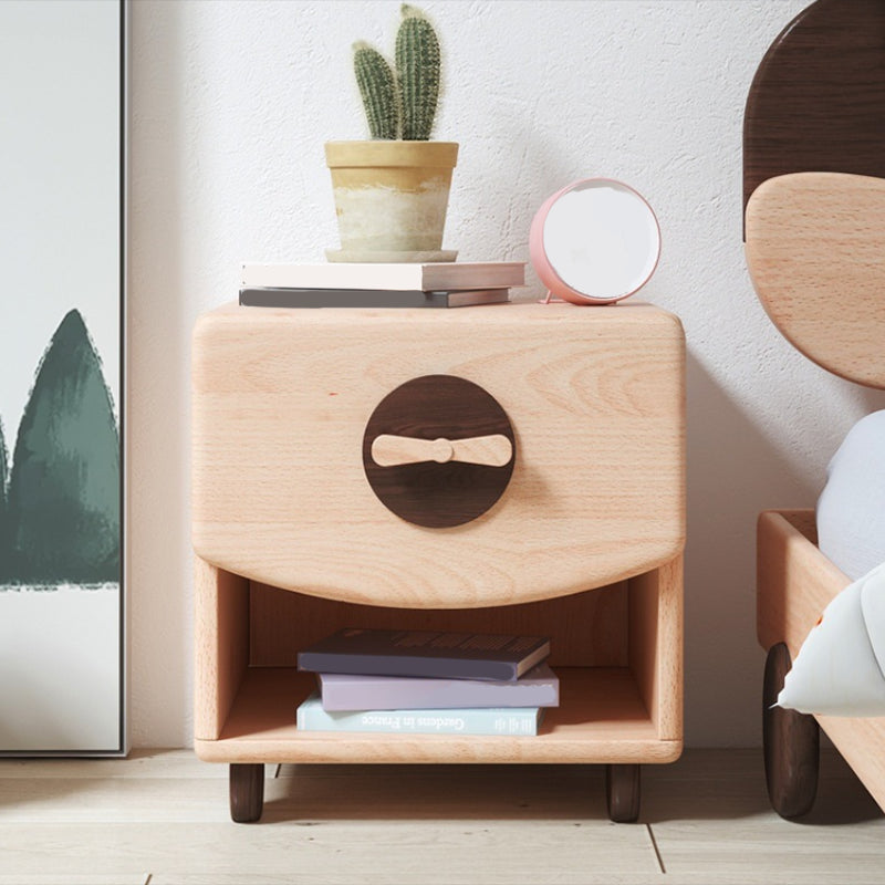 Modern & Contemporary Kids Bedside Table with Drawers Light Wood Solid Wood