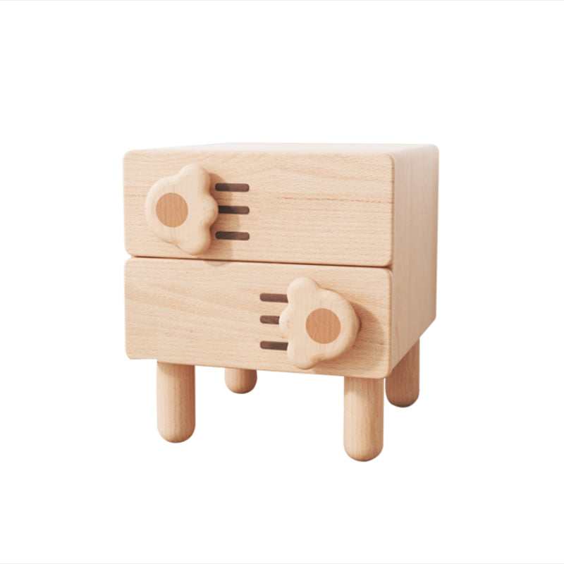 Modern & Contemporary Kids Bedside Table with Drawers Light Wood Solid Wood