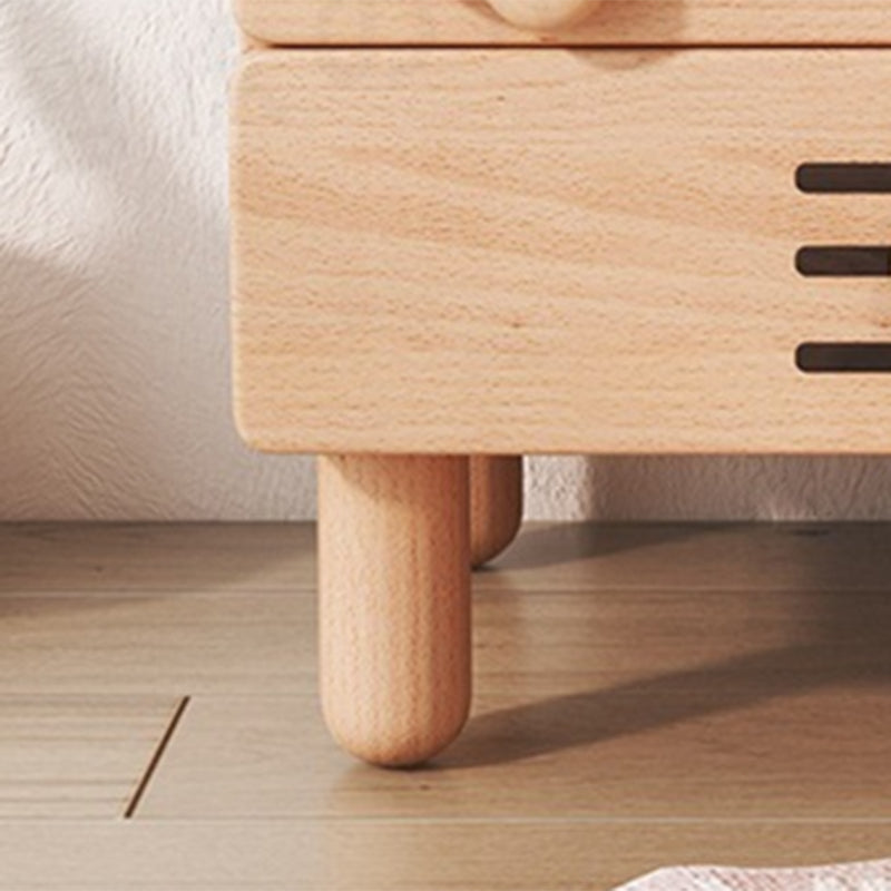 Modern & Contemporary Kids Bedside Table with Drawers Light Wood Solid Wood