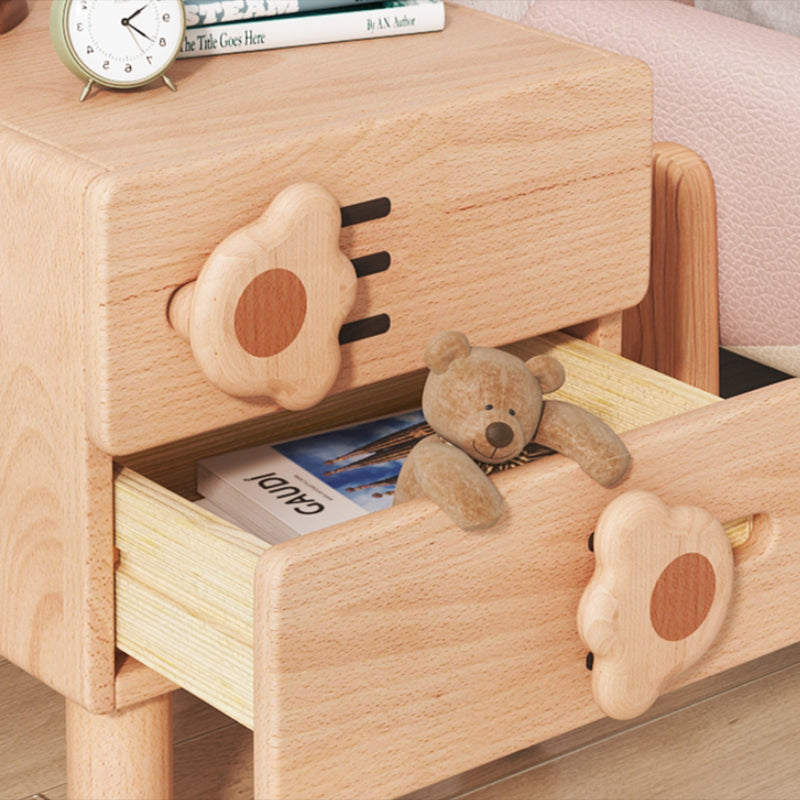 Modern & Contemporary Kids Bedside Table with Drawers Light Wood Solid Wood