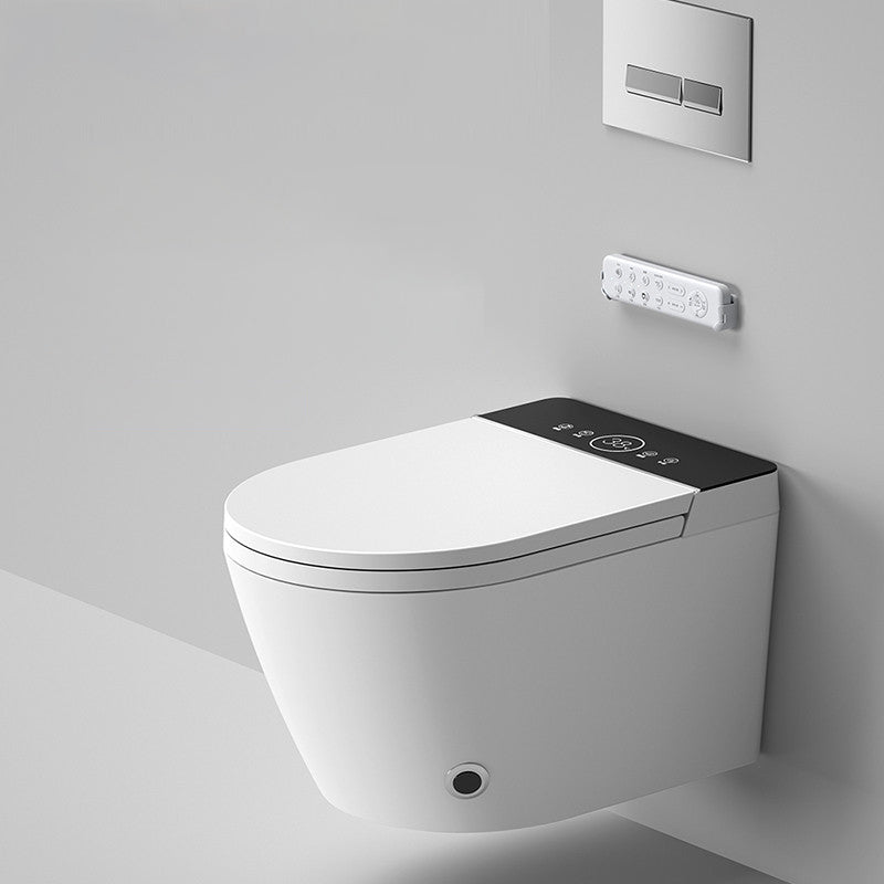 White Smart Toilet Antimicrobial Foot Sensor Elongated Wall Hung Toilet Set