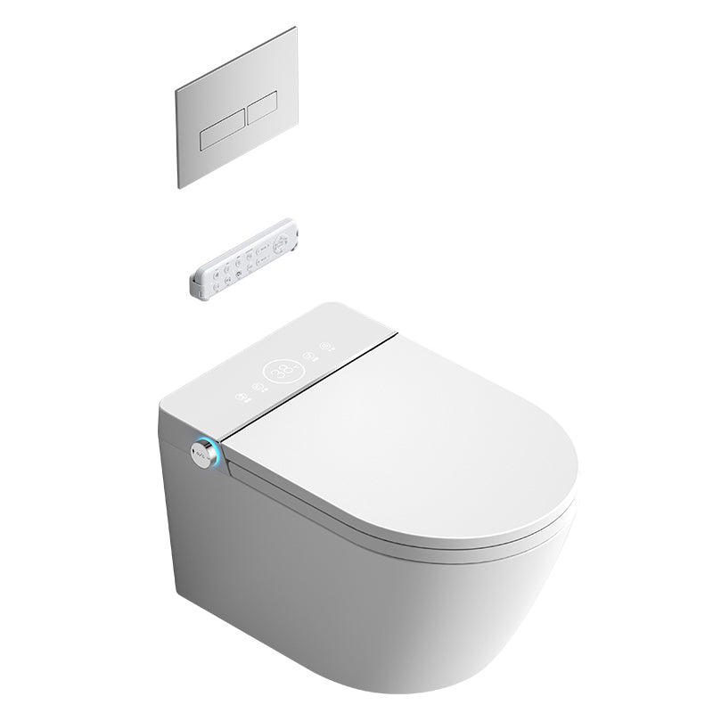 White Smart Toilet Antimicrobial Foot Sensor Elongated Wall Hung Toilet Set